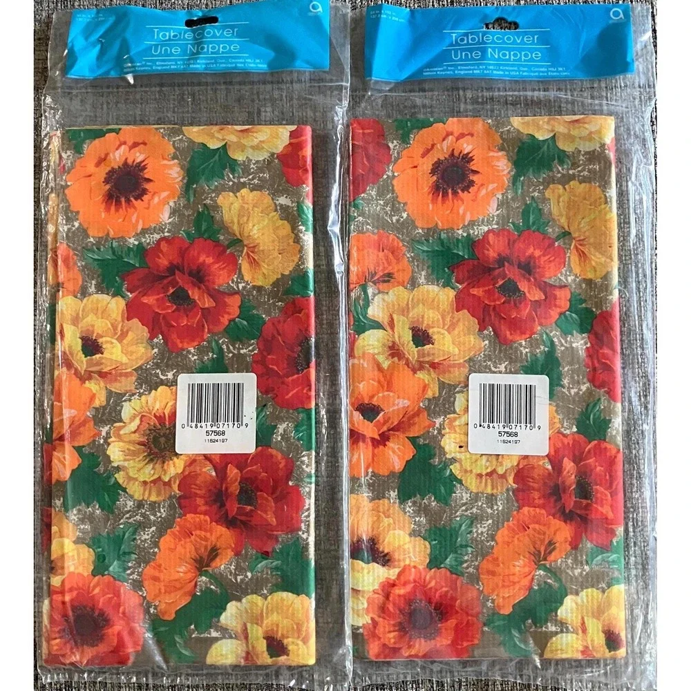 Amscan Floral Poppy Plastic Tablecloth Set of 2 Orange Yellow Red 54x102 57568